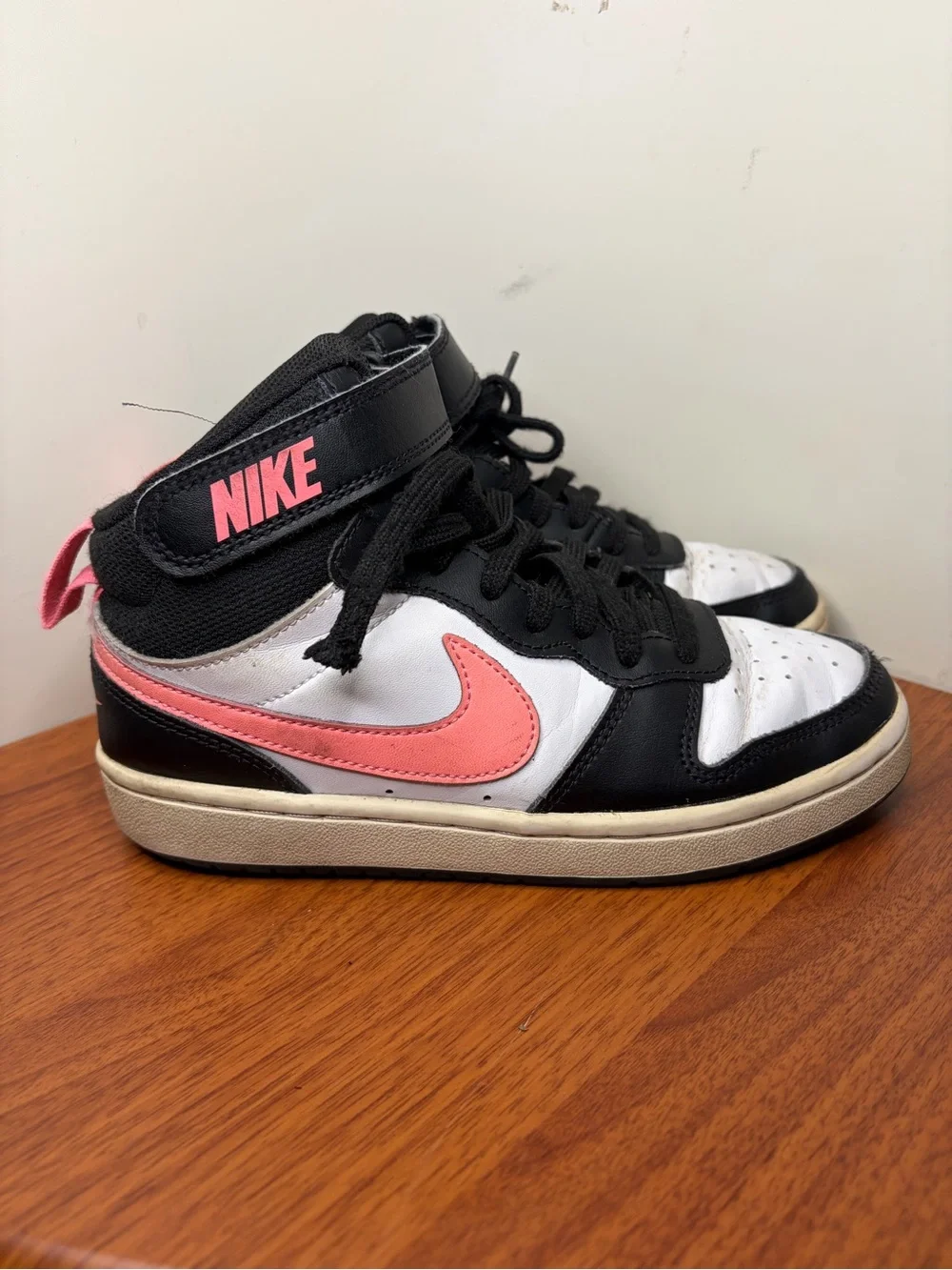 Nike Court Borough Mid 2 Kids Shoes Black White Pink CD7782-005 4Y
